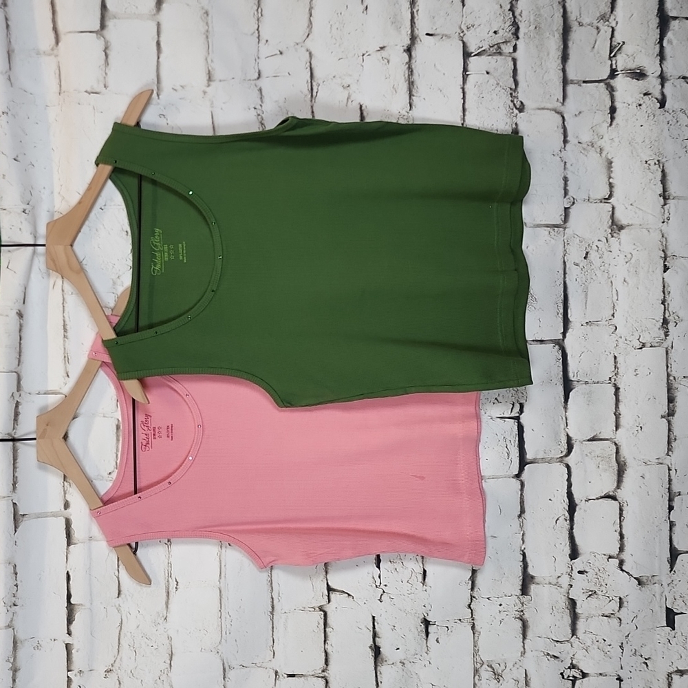 SET OF 2 Rhinestone embellished Ribbed Tank Tops